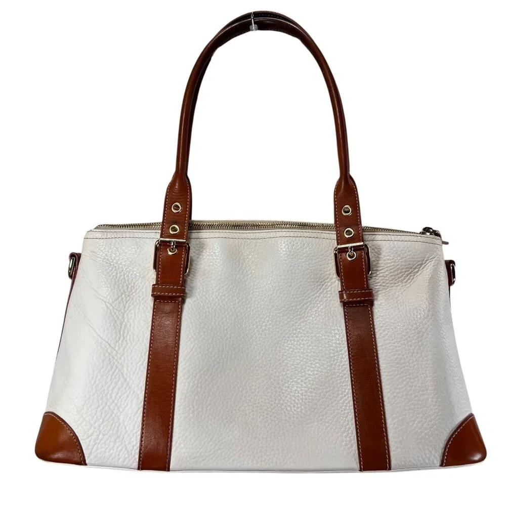 Dooney & Bourke Leather Purse Handbag Satchel Pebble Grain Domed White Tan Trim - Picture 2 of 16